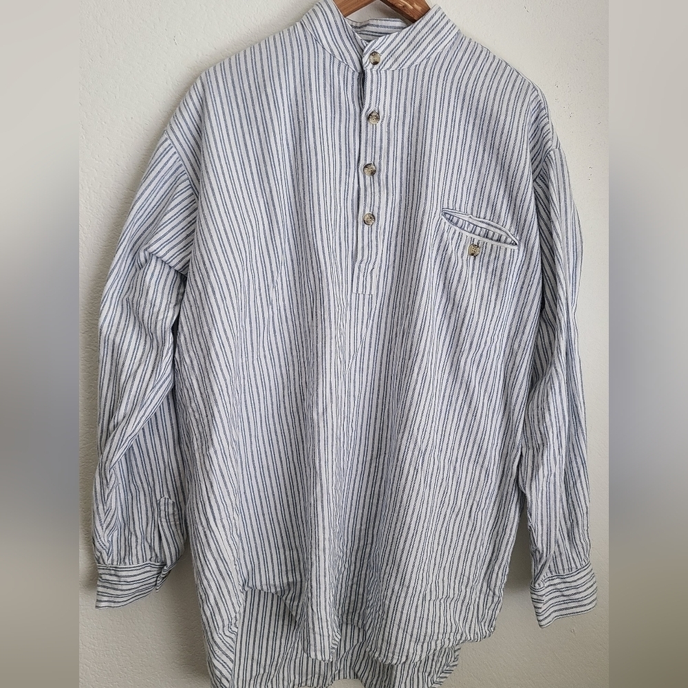 LEE Valley Ireland 100% Cotton Men's Size 2XL Blue and White Stripe Button Down.